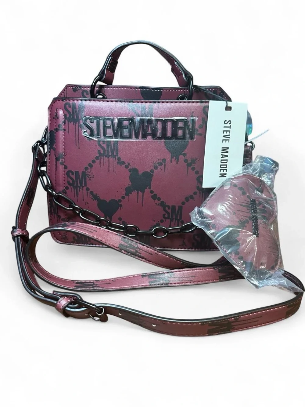 Steve Madden Wine & Black Bleeding Hearts Bevlyn Satchel, Halloween Edition